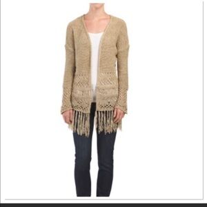 Dex Tape Yarn Open Front Boho cardigan w/ Fringe